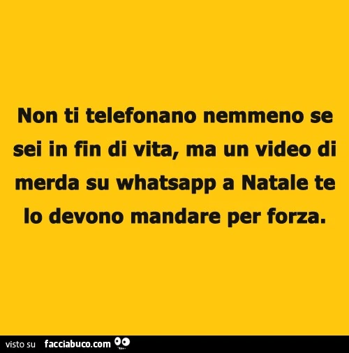 Non ti telefonano nemmeno se sei in fin di vita, ma un video di merda su whatsapp a Natale te lo devono mandare per forza