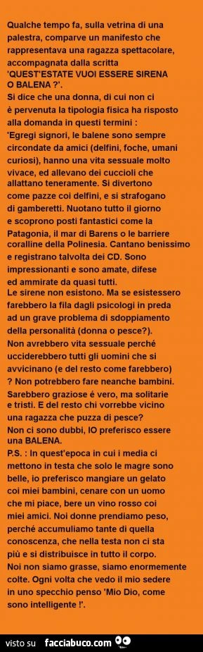 Qualche tempo fa sulla vetrina di una palestra comparve un manifesto...