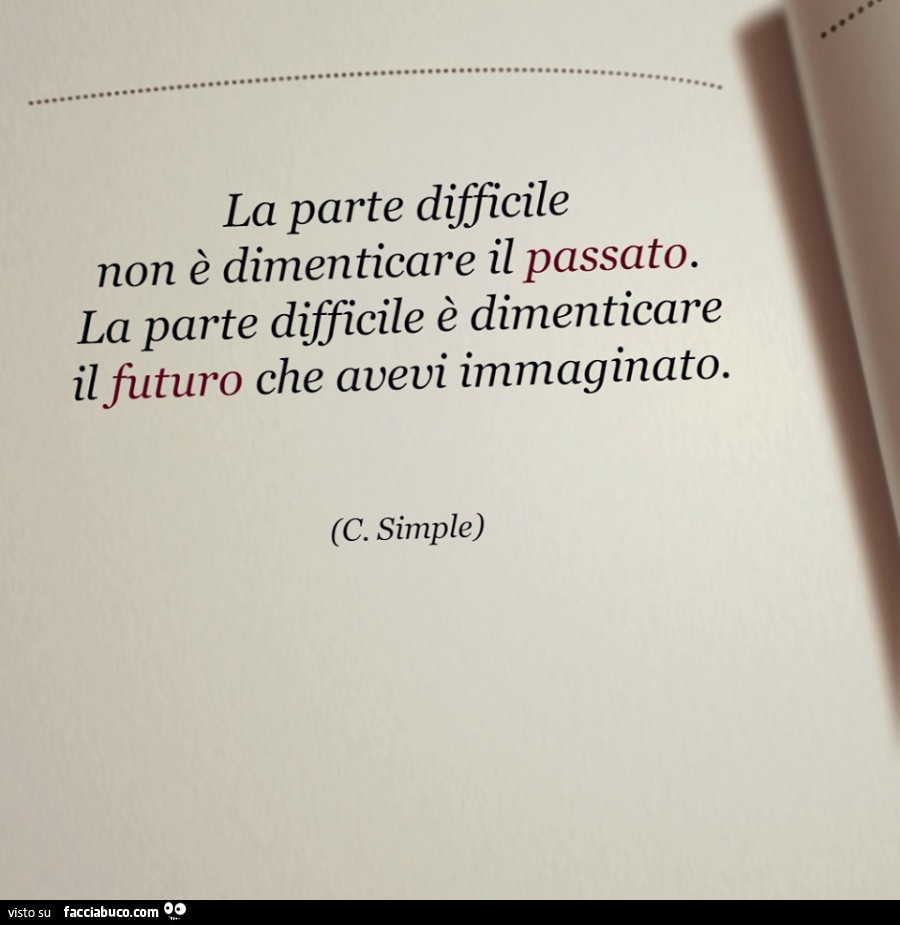 La parte difficile non è dimenticare il passato. La parte difficile è dimenticare il futuro che avevi immaginato. C. Simple