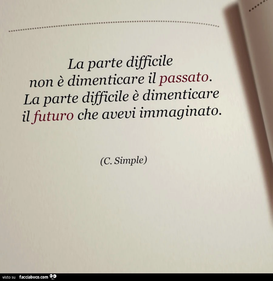 La parte difficile non è dimenticare il passato. La parte difficile è dimenticare il futuro che avevi immaginato. C. Simple