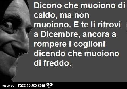 Dicono che muoiono di caldo ma non muoiono. E te li ritrovi a rompere i coglioni a Dicembre dicendo che muoiono di freddo