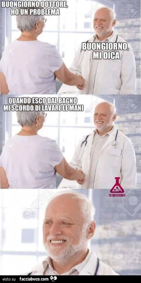 Buongiorno dottore ho un problma. Buongiorno mi dica. Quando esco dal bagno mi scordo di lavare le mani