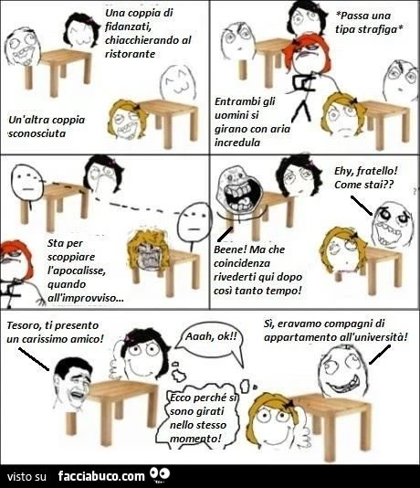 ragazza strafiga passa in mezzo a due coppie al ristorante meme