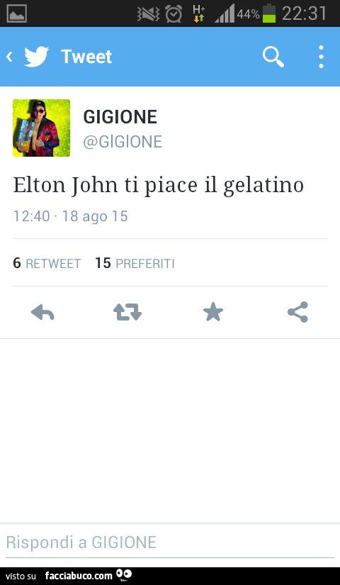 Tweer Gigione: Elton John ti piace il gelatino?