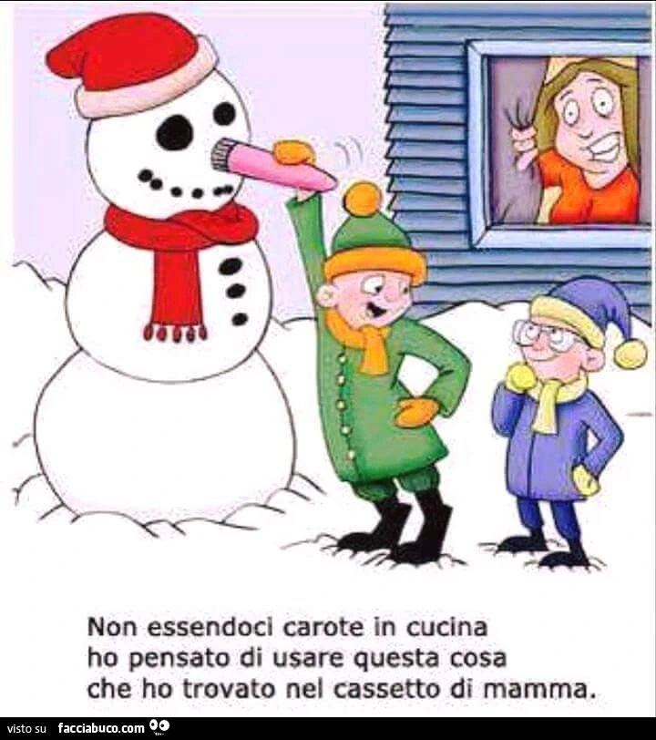 Fa il pupazzo di neve. Non essendoci carote in cucina, ho pensato di usare questa cosa che ho trovato nel cassetto di mamma
