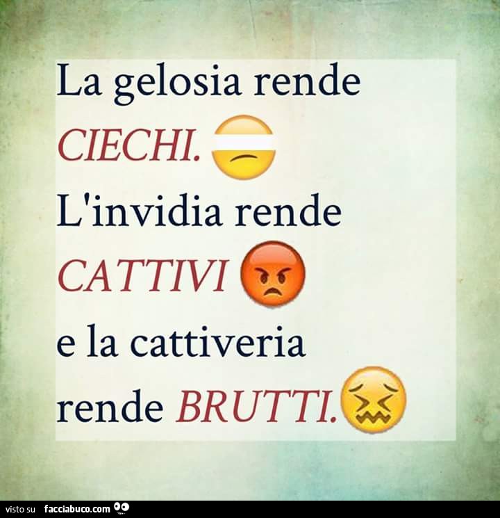 La gelosia rende ciechi l'invidia rende cattivi e la cattiveria rende brutti