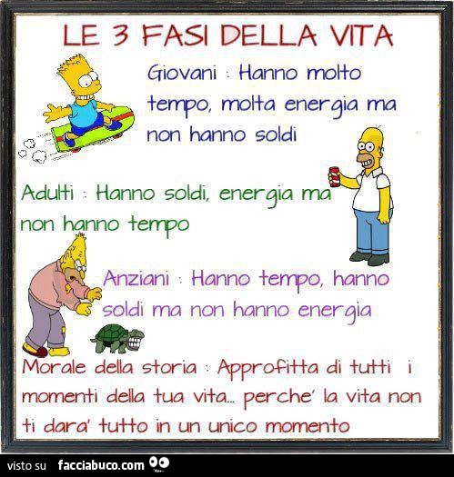 Le 3 frasi della vita. Giovani: hanno molto tempo, molta energia ma non  hanno soldi… - Facciabuco.com