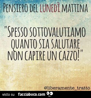 Pensiero del Lunedì mattina: spesso sottovalutiamo quanto sia salutare non capire un cazzo