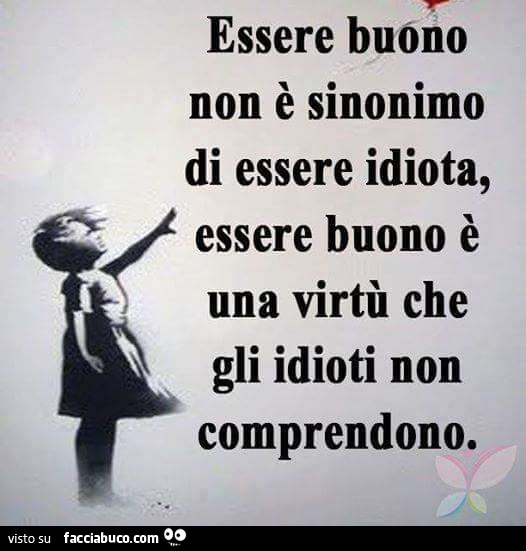 Essere buono non è sinonimo di essere idiota, essere buono è una virtù che gli idioti non comprendono
