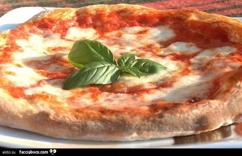 Pizza margherita con foglie di basilico
