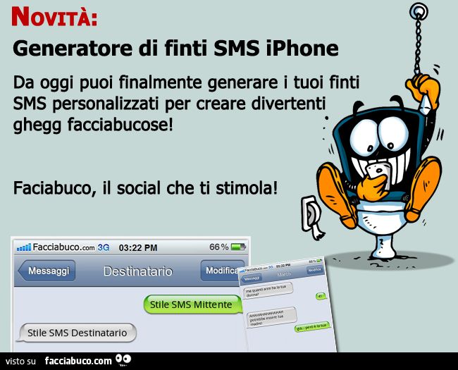 Novità: generatore di finti sms iPhone finalmente su Facciabuco