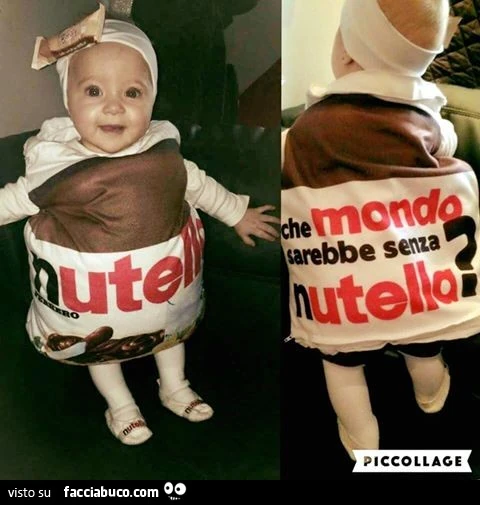 Neonata vestita da barattolo di nutella per carnevale