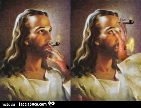 Gesù fuma e inspira fuori il fumo dalla stigmate sulla mano