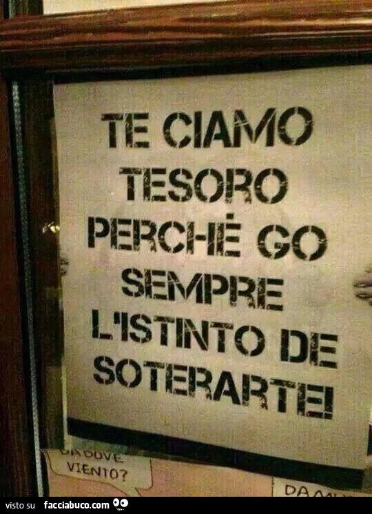 Te ciamo tesoro perchè go sempre l'istinto de soterarte
