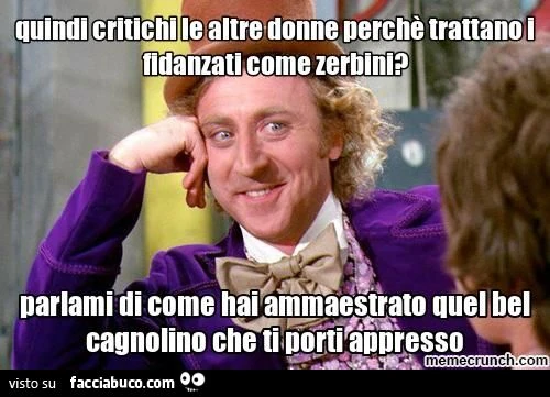 quindi parli male delle altre donne perchè trattano i fidanzati come zerbini... dimmi come hai ammaestrato quel cagnologino che ti porti dietro