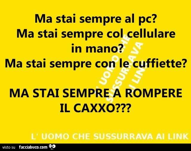 Ma stai sempre al pc? Ma stai sempre col cellulare in mano? Ma stai sempre con le cuffiette? Ma stai sempre a rompere il cazzo?