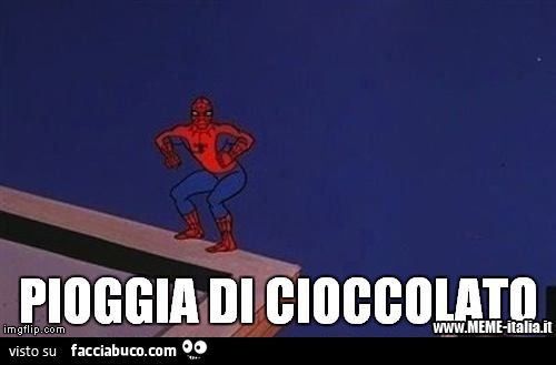 Pioggia di cioccolato. Spiderman sul cornicione fa la cacca