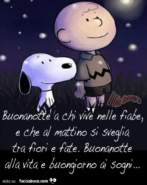 Buonanotte a chi vive nelle fiabe e che al mattino si sveglia tra fiori e fate. Buonanotte alla vita e buongiorno ai sogni