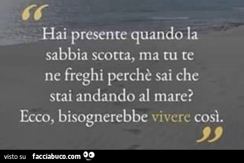 Hai presente quando la sabbia scotta ma tu te ne freghi perché sai che stai andando al mare? Ecco, bisognerebbe vivere così
