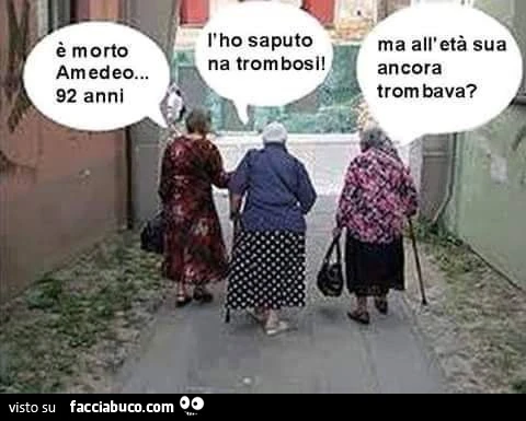 È morto Amedeo 92 anni. Ho saputo, una trombosi. Ma alla sua età ancora trombava?