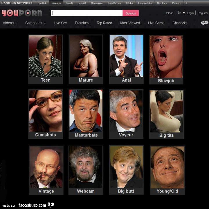 Home Page di Youporn con i politici Italiani