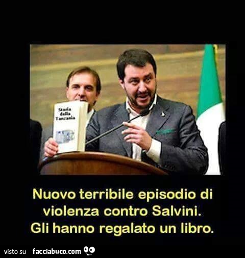 Nuovo terribile episodio di violenza contro Salvini. Gli hanno regalato un libro