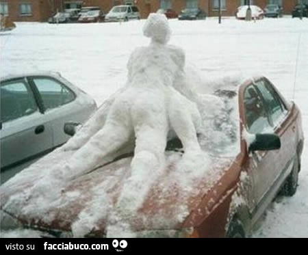 Sesso sopra l'auto in mezzo alla neve
