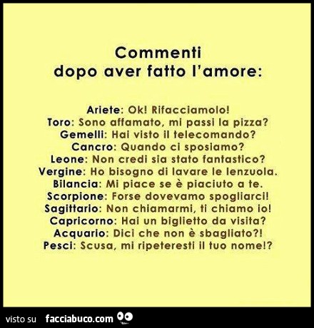 Commenti dopo aver fatto l'amore