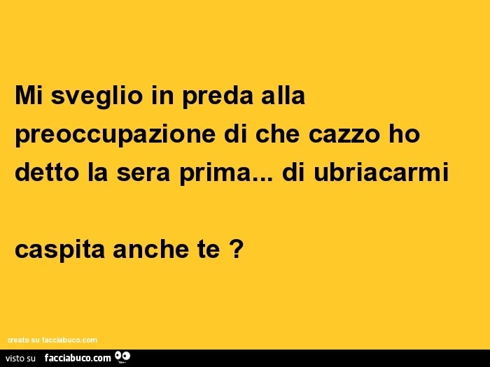 Mi sveglio in preda alla preoccupazione di che cazzo ho detto la sera prima... di ubriacarmi caspita anche te ?