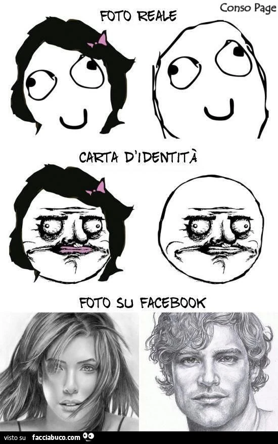 differenze tra foto reale, foto sulla carta di identità e foto su facebook meme
