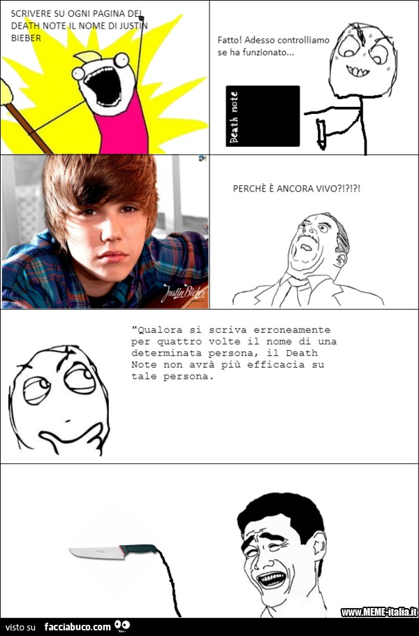scrivere su ogni pagina di Death Note il nome di Justin Bieber
