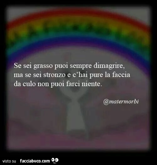 Se sei grasso puoi sempre dimagrire, ma se sei stronzo e c'hai pure la faccia da culo non puoi farci niente