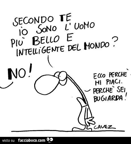 Secondo te io sono l'uomo più bello e intelligente del mondo? No! Ecco perchè mi piaci, perchè sei bugiarda