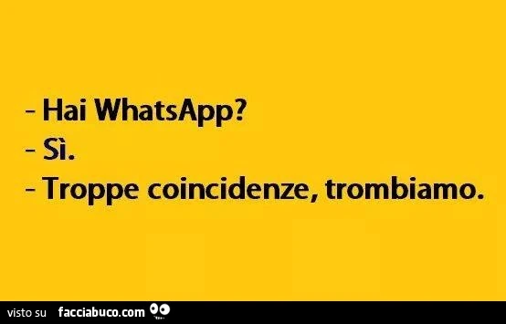 Hai whatsapp? Si. Troppe coincidenze, trombiamo