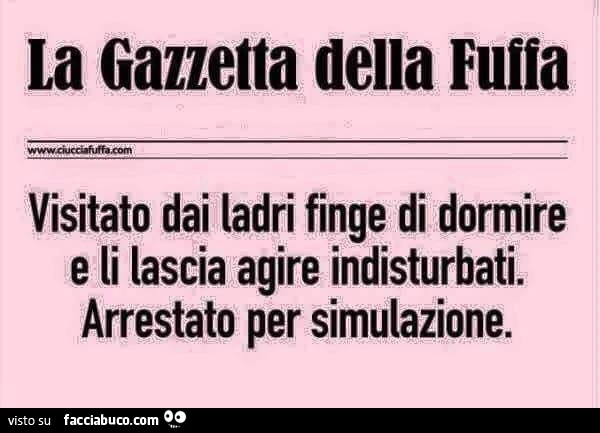La Gazzetta della Fuffa: Visitato dai ladri finge di dormire e li lascia agire indisturbati. Arrestato per simulazione