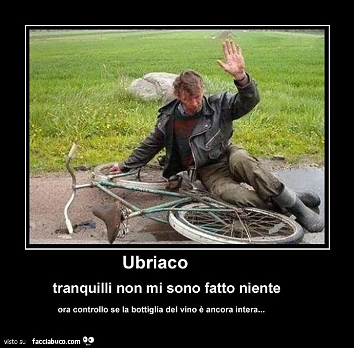 Ubriaco cade dalla bici: tranquilli non mi sono fatto niente. Ora controllo se la bottiglia del vino è ancora intera