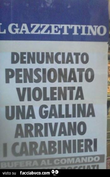 Il Gazzettino: Denunciato pensionato, violenta una gallina, arrivano i carabinieri
