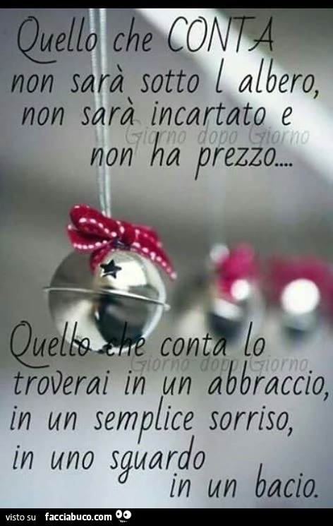 Quello che conta non sarà sotto l'albero, non sarà incartato e non ha prezzo. Quello che conta lo troverai in un abbraccio, in un semplice sorriso, in uno sguardo, in un bacio