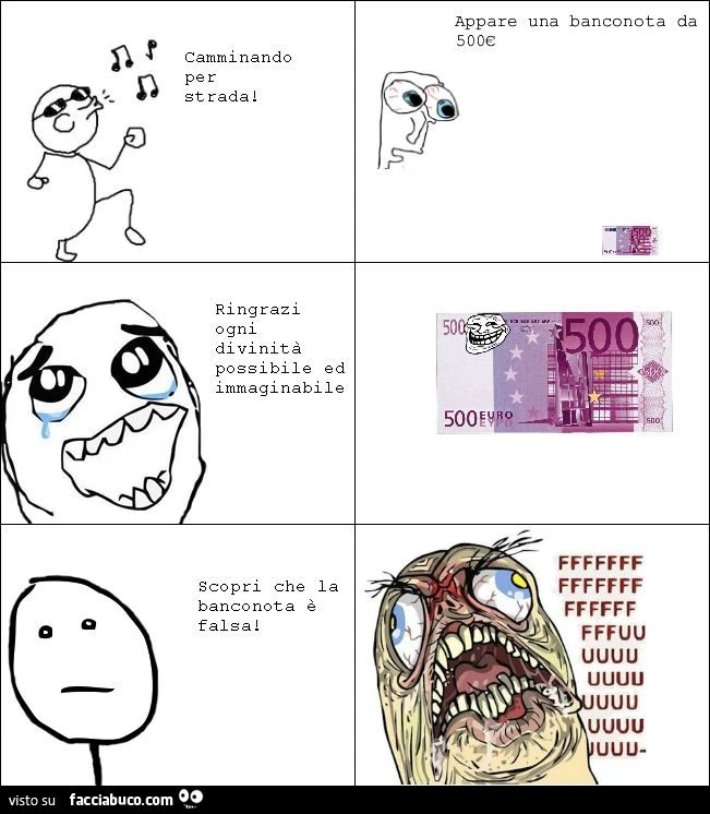 camminando per strada trovo 500 euro farlocchi meme