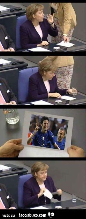 La Merkel guarda la foto di Fabio Grosso nel mondiale 2006 e la strappa