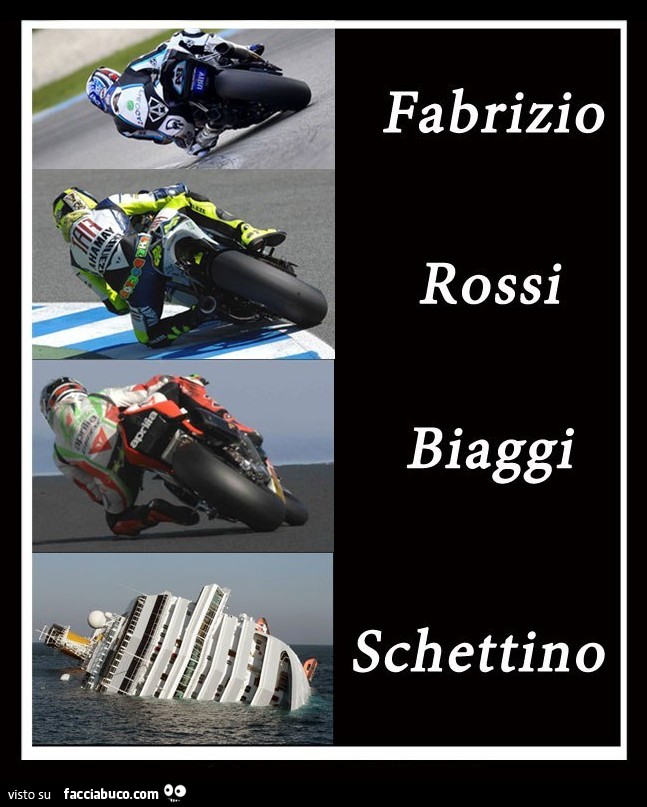 Piegare: Fabrizio, Rossi, Biaggi, Schettino