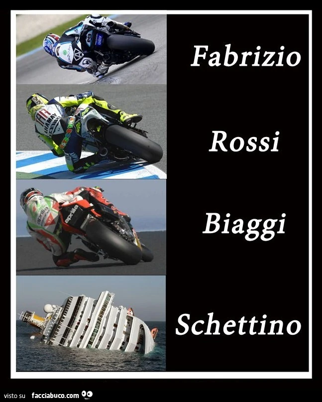 Piegare: Fabrizio, Rossi, Biaggi, Schettino