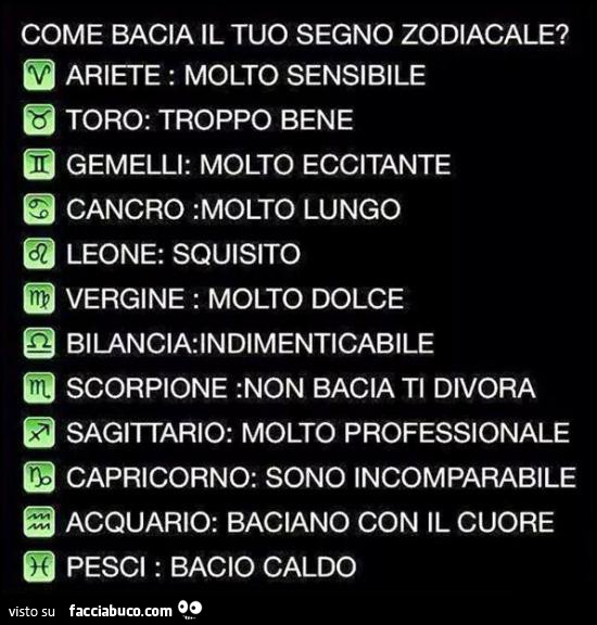 Come bacia il tuo segno zodiacale?
