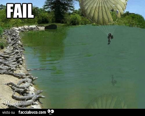 paracadutista atterra in mezzo ai coccodrilli epic fail