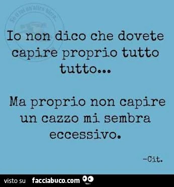 io non dico che dovete capire tutto, ma non capire proprio un cazzo mi sembra eccessivo!
