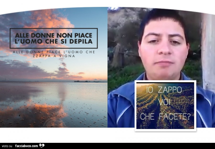 Alle donne non piace l'uomo che si depila, alle donne piace l'uomo che zzappa a vigna. Io zappo voi che facete?