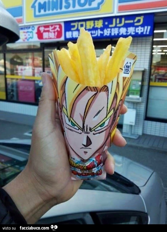 Porta patatine fritte di Goku, e i capelli sono le patatine