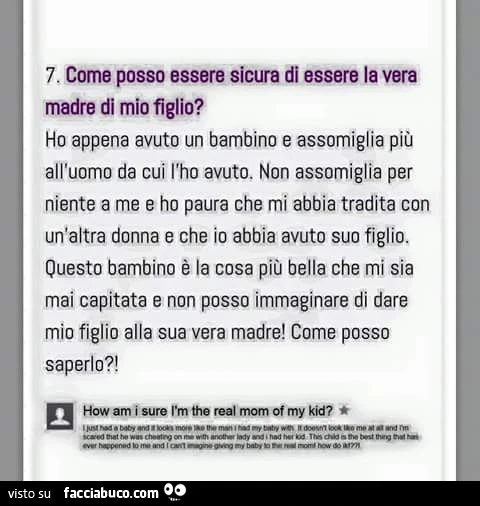 Come posso essere sicura di essere la vera madre di mio figlio?