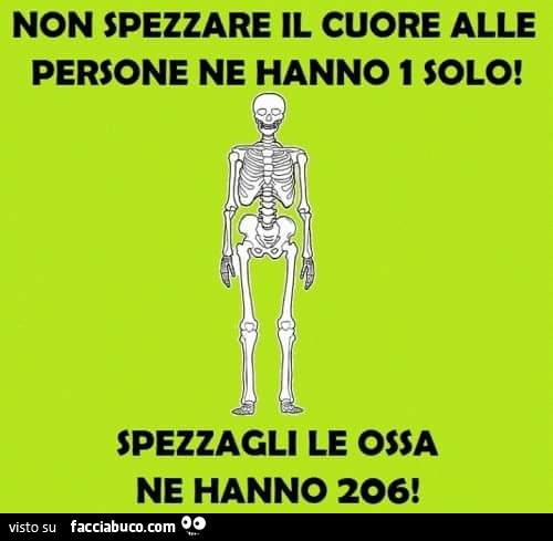 Non spezzare il cuore alle persone ne hanno 1 solo! Spezzagli le ossa ne hanno 206