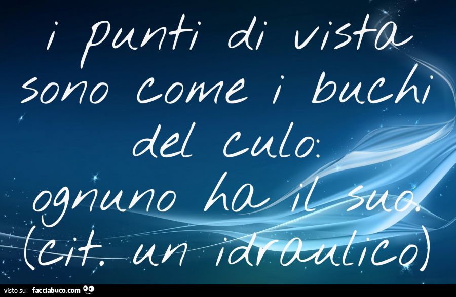 I punti di vista sono come i buchi del culo, ognuno ha il suo